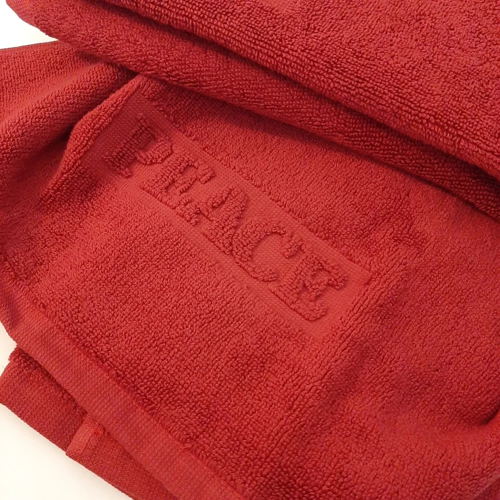 *Pottery Barn Cardinal Red Joy Peace Guest Towels - Set of 2 Towels